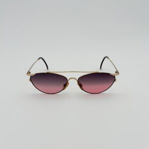 Occhiali da Sole Vintage Geometrici a Goccia con Doppio Ponte – Montatura Sottile Oro e Lenti Sfumate Viola/Rosa