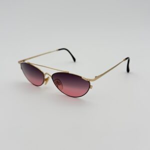 Occhiali da Sole Vintage Geometrici a Goccia con Doppio Ponte – Montatura Sottile Oro e Lenti Sfumate Viola/Rosa