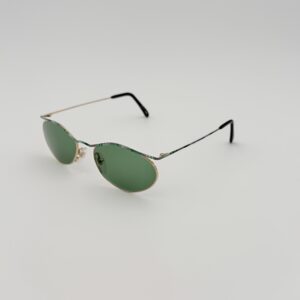 Occhiale da Sole Vintage Ovali-Cat in Metallo Dorato e Smalto con Lenti Verdi